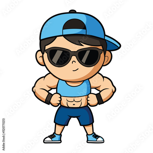 Cute Cool Boy Wearing Sunglasses and Hat Doing Burpees