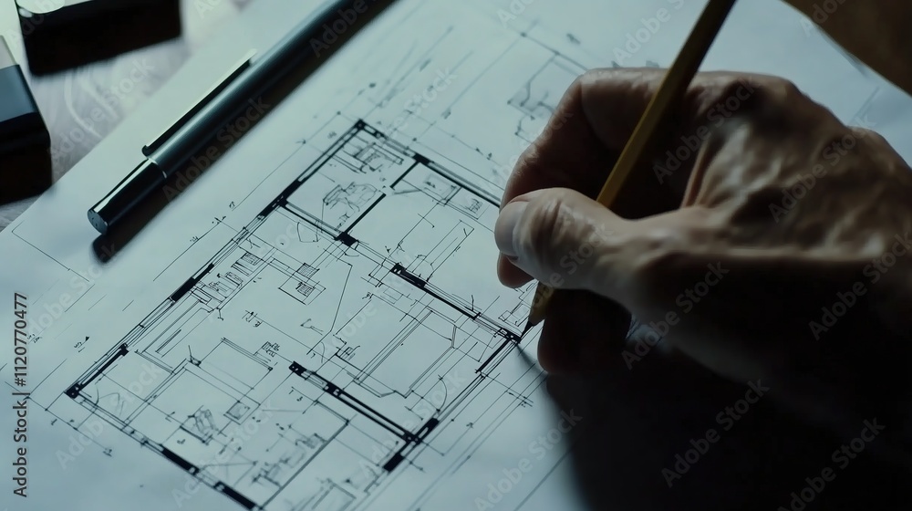 Architect Reviewing House Blueprint Home Design Plan Architect Reviewing House Blueprint Home Design Plan
