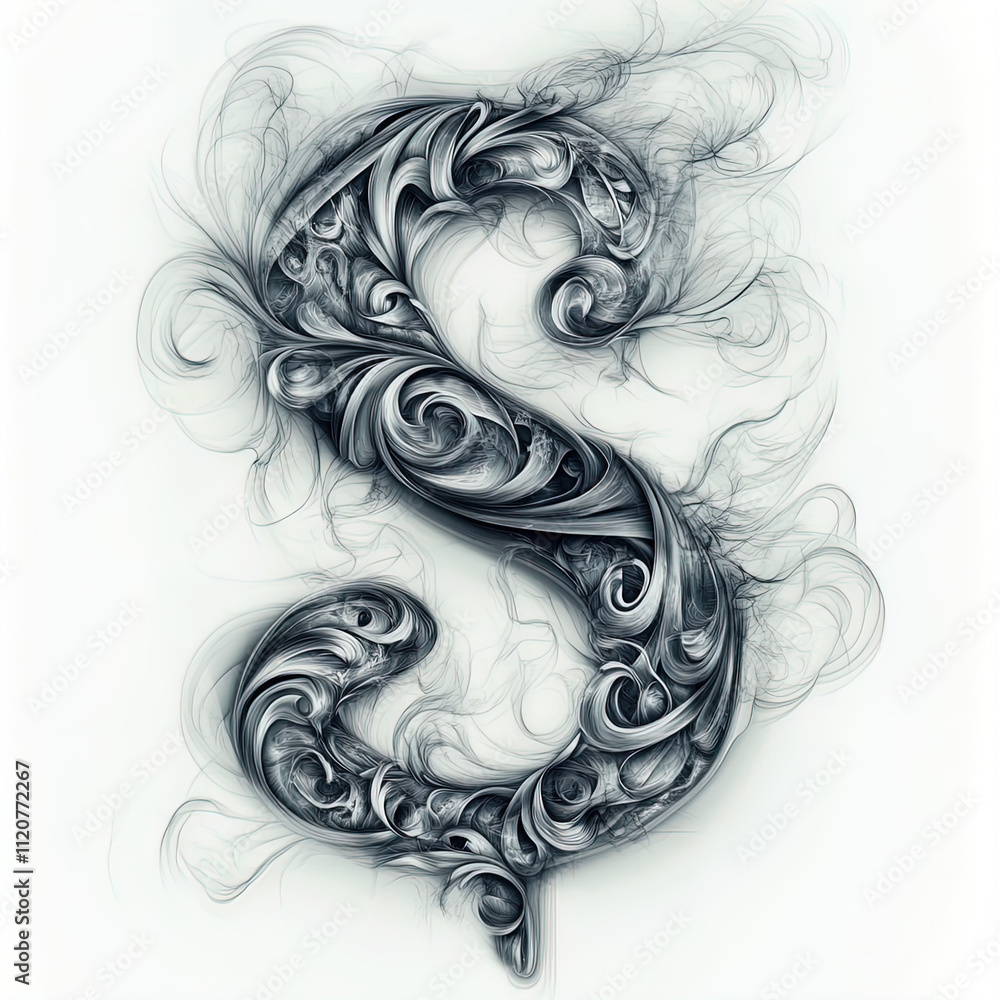 Fototapeta premium The image features a highly stylized letter 