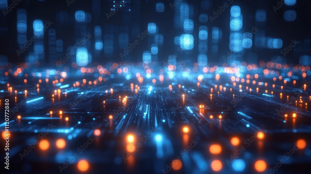 Futuristic Digital Landscape with Illuminated Circuit Elements in Cyberpunk Style with Quantum Computing and Fiber Optic Connections Futuristic Digital Landscape with Illuminated Circuit Elements in Cyberpunk Style with Quantum Computing and Fiber Optic Connections