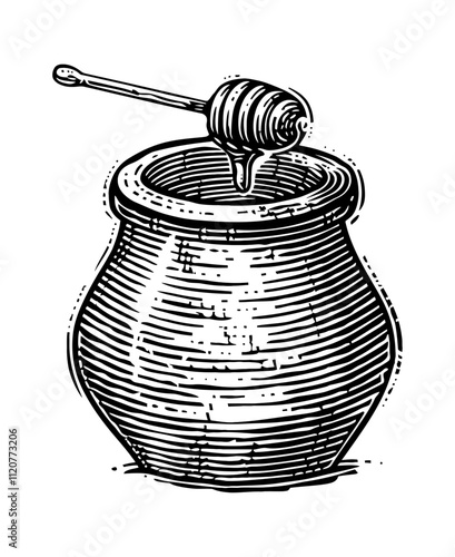 honey pot engraving black and white outline