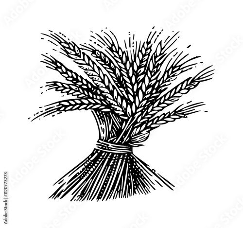 sheaf dry wheat engraving black and white outline