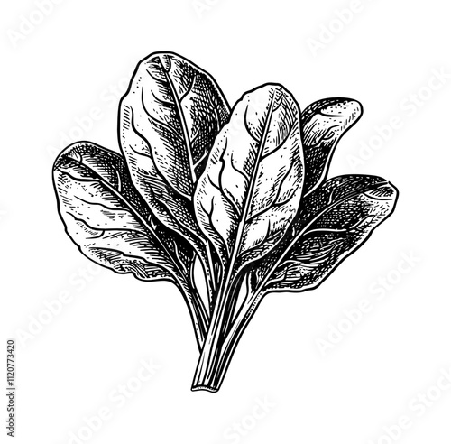 spinach engraving black and white outline