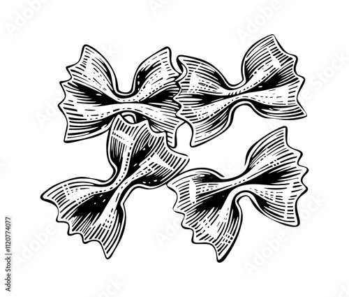 pasta farfalle engraving black and white outline