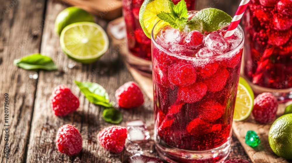 Refreshing raspberry drink with lime and mint. Refreshing raspberry drink with lime and mint.