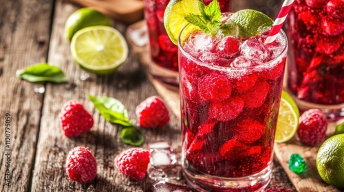 Refreshing raspberry drink with lime and mint.