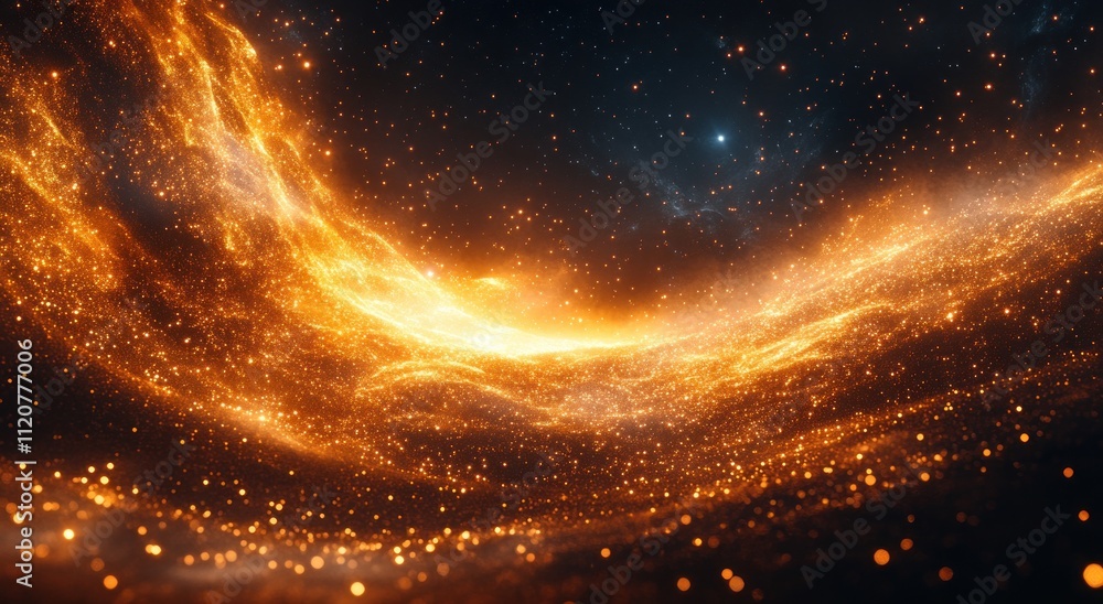 Fototapeta premium Sunlight Flare Effect with Radiant Burst of Light Abstract Expressionism Golden Glow and Shimmering Particles on Black Background