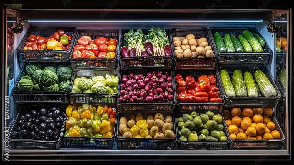 Fresh Produce Display in Grocery Store Refrigerator Fresh Produce Display in Grocery Store Refrigerator
