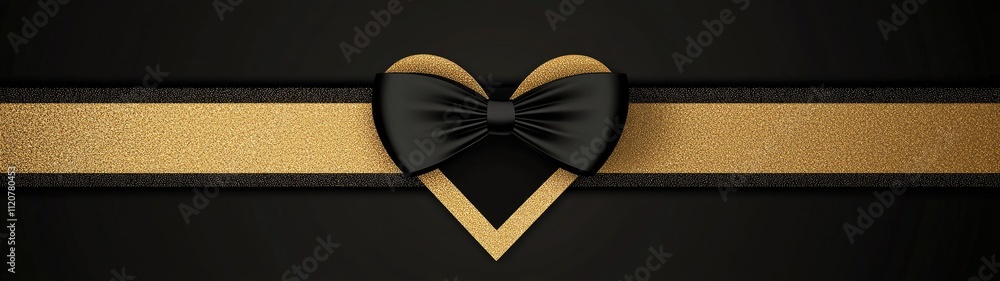 Fototapeta premium Elegant black and gold heart with bow ribbon.