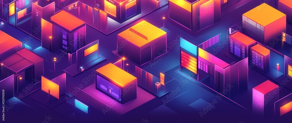 Futuristic urban landscape with vibrant lighting. Futuristic urban landscape with vibrant lighting.
