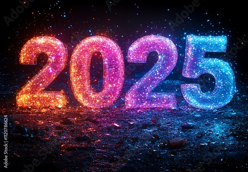 Number with Lights in the Shape of 'Happy New Year 2025.