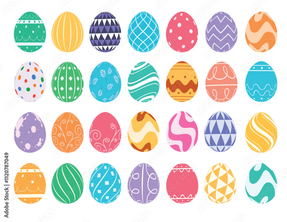 Easter eggs flat clipart drawing set design. Colorful egg clip art in doodle style outline pattern for christian egg hunting decoration spring celebration graphic elements. Vector illustration Easter eggs flat clipart drawing set design. Colorful egg clip art in doodle style outline pattern for christian egg hunting decoration spring celebration graphic elements. Vector illustration