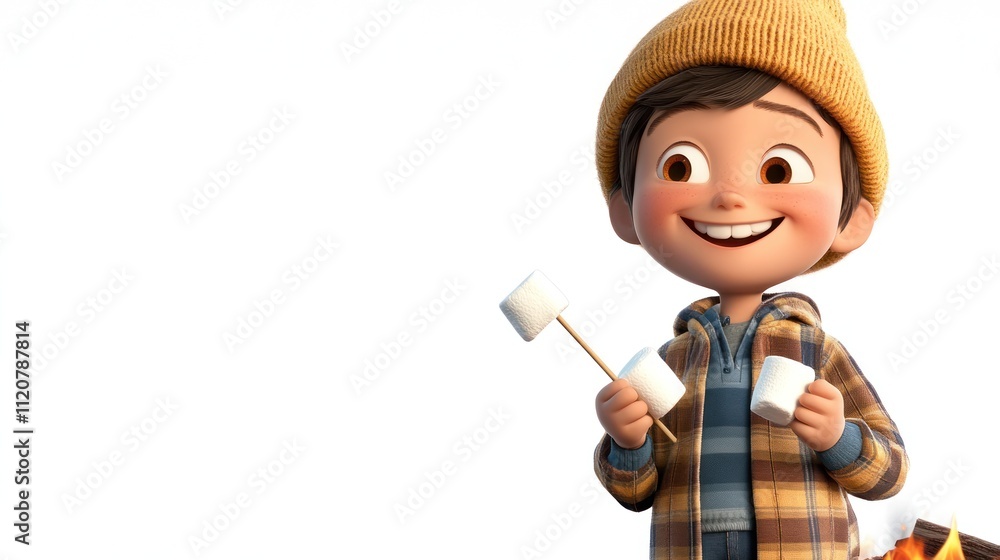 Cheerful child holding marshmallows outdoors. Cheerful child holding marshmallows outdoors.