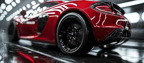 Sleek Red Sports Car in Modern Garage photo