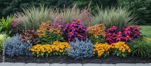 Vibrant Summer Garden Border: A Colorful Flowerbed Design photo