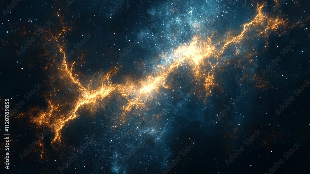 Cosmic Nebula Golden Filaments Across Dark Space Cosmic Nebula Golden Filaments Across Dark Space