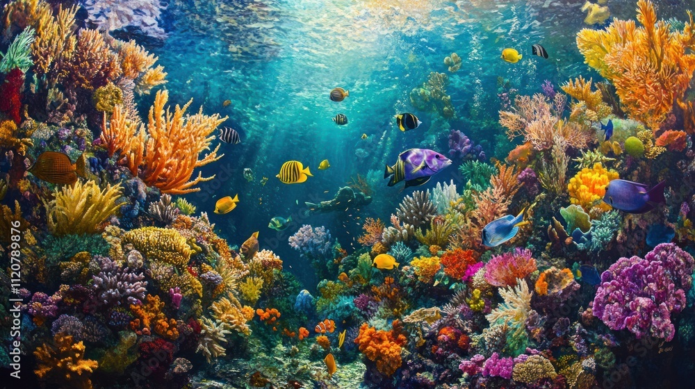 Fototapeta premium Vibrant Underwater Coral Reef Paradise: A Symphony of Colors and Marine Life