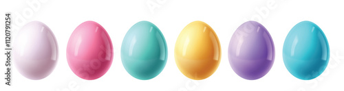 Easter eggs plain clipart set. Colorful plain easter egg in smooth, plastic and shiny clipart elements for traditional hunting celebration. Vector illustration 3d oval smooth set. 
