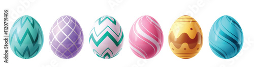 Easter eggs colorful clipart set. Colorful easter egg with printed pattern like zigzag, checkered, spiral and curve clip art graphic elements. Vector illustration smooth oval collection.
