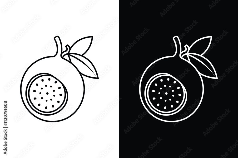 Sleek Simplicity. Outline Passion Fruit Vector Icons for Black and White Designs Sleek Simplicity. Outline Passion Fruit Vector Icons for Black and White Designs
