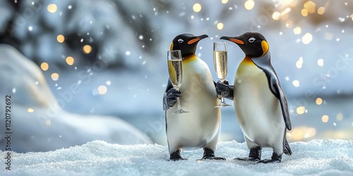 King Penguins Celebrate New Year s Eve with Champagne photo