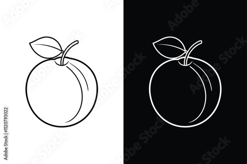 Modern Botanical Art. Line Drawing and Filled Outline Plum Icons