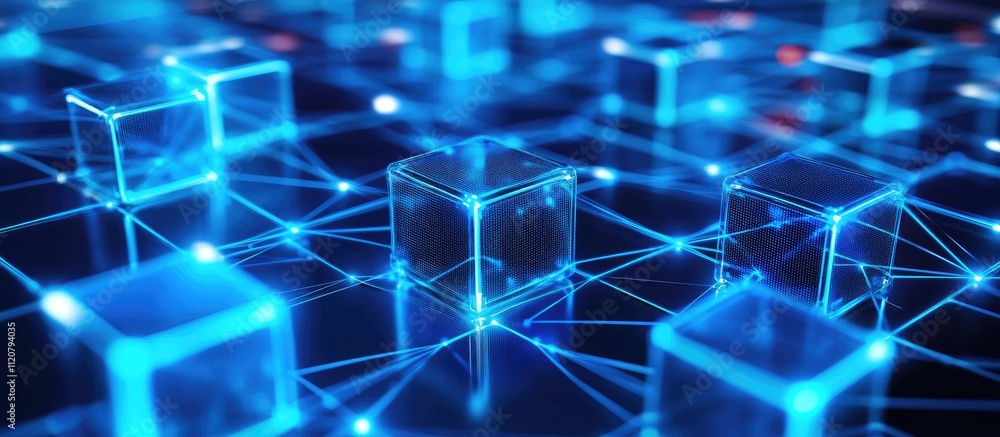 Abstract glowing blue network cubes. Abstract glowing blue network cubes.