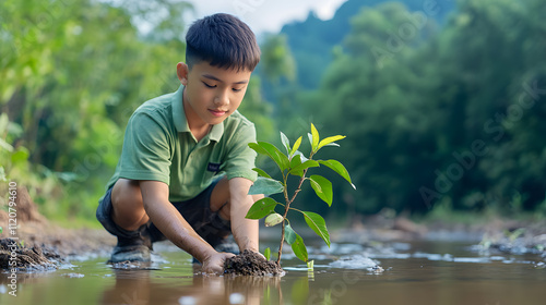 Various recycling and waste disposal activities and green space, loving the world, a green world for a friendly environment photo