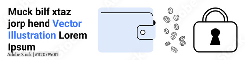 Wallet icon with coins and lock representing secure online transactions and savings. Ideal for digital finance, online security, financial apps, cybersecurity, e-commerce, banking, and payment