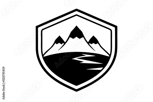 Minimalist Black-and-White Mountain Badge Design.