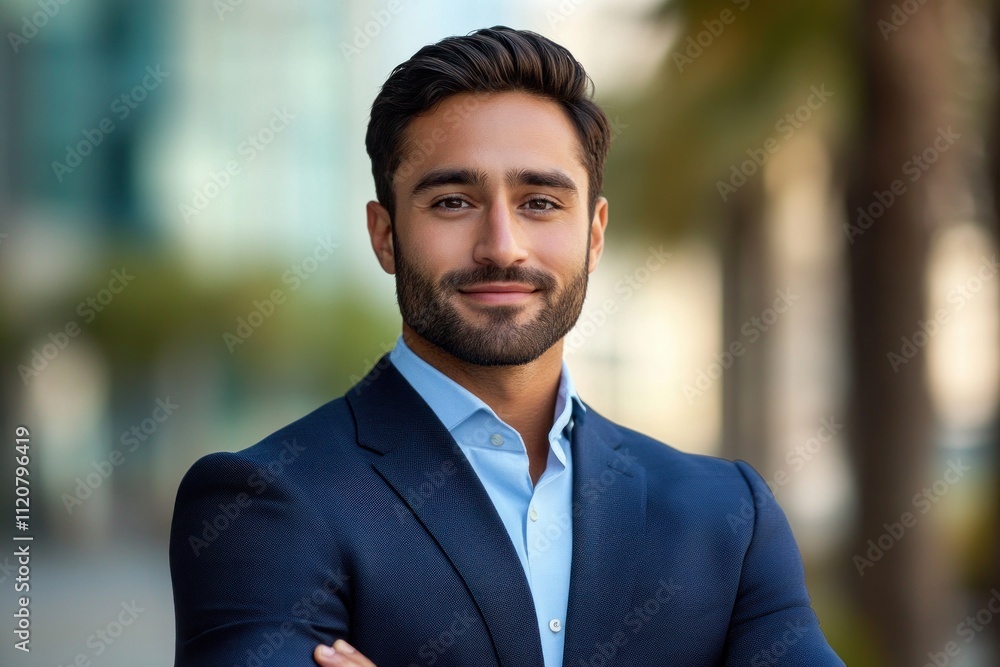Confident Young Indian Businessman Leader Posing Outdoors in Urban Setting Close Up Headshot Portrait Confident Young Indian Businessman Leader Posing Outdoors in Urban Setting Close Up Headshot Portrait