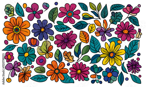 Creative 2D Doodle Floral Illustrations Text Space for Versatile Designs, Greeting Cards, Invitations