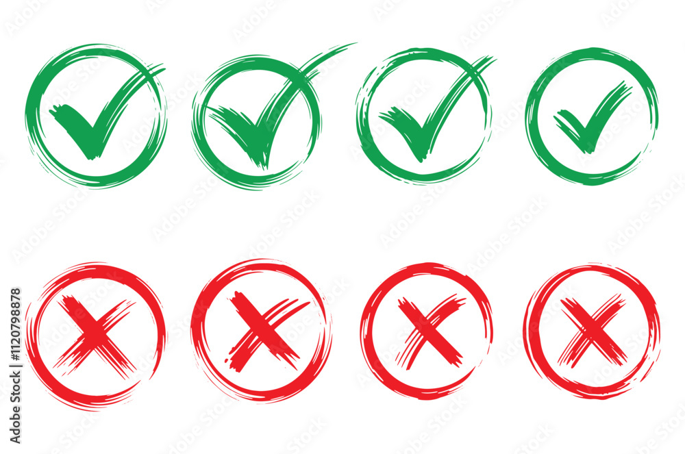 Vector set of check marks and cross marks in hand drawn brush style Vector set of check marks and cross marks in hand drawn brush style