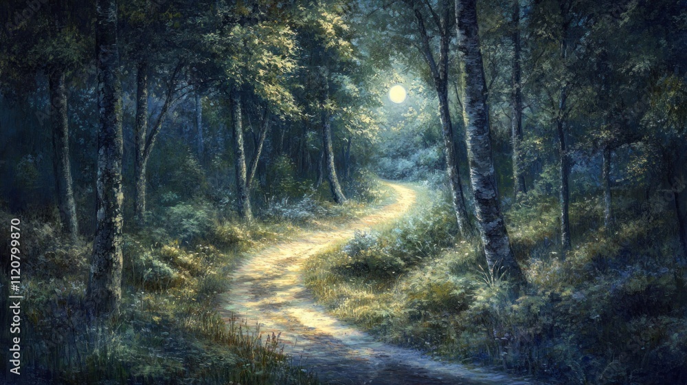 Fototapeta premium Moonlit Path Through Enchanting Forest
