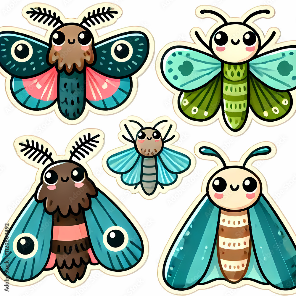 Obraz premium Cute pre-school animal sets, vector illustra, patterns, fish, lizards, cows farm animals, pigs, bees, birds, gecko, lady bugs, wolves, jellyfish, insects. stickers for kids and pre-school 