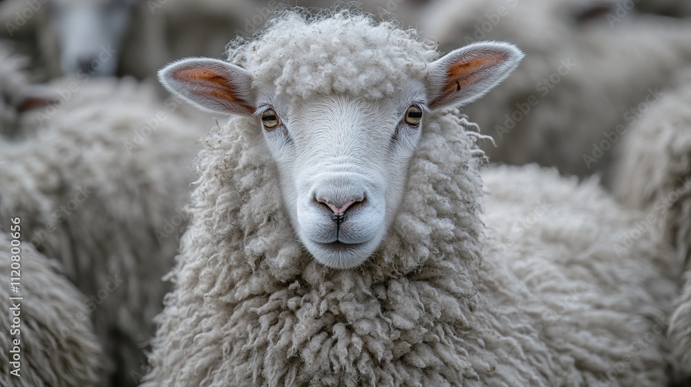 Close-up portrait of a fluffy sheep in a field Close-up portrait of a fluffy sheep in a field