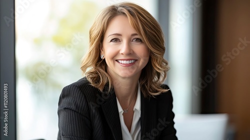 Smiling businesswoman in a business suit.