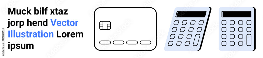 Credit card and two calculators shown alongside placeholder text. Ideal for financial analysis, business planning, accounting, budgeting, educational materials, banking, e-commerce. Landing page Credit card and two calculators shown alongside placeholder text. Ideal for financial analysis, business planning, accounting, budgeting, educational materials, banking, e-commerce. Landing page