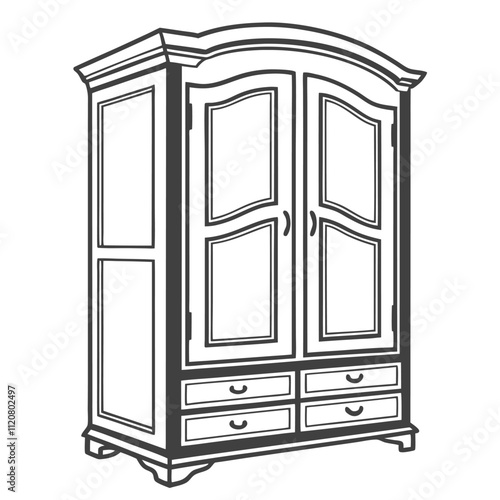 Armoire line art vector Isolated on white background.