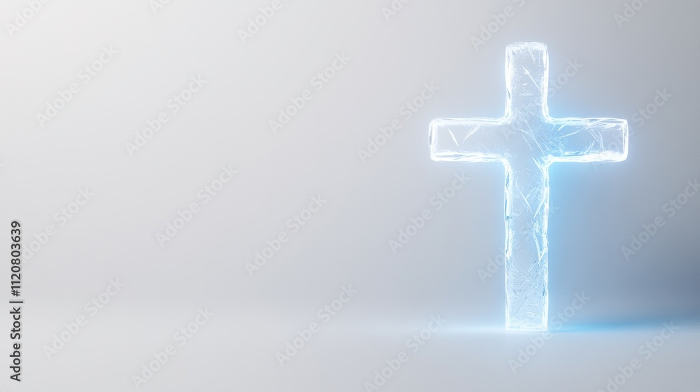 Fototapeta premium A glowing, translucent cross against a minimalistic background.