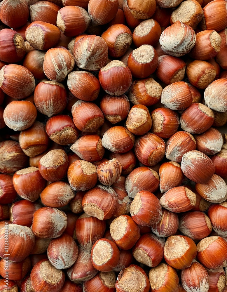 A pile of hazelnuts, ready for harvest. Their rich brown hues create a warm, inviting image. A pile of hazelnuts, ready for harvest. Their rich brown hues create a warm, inviting image.