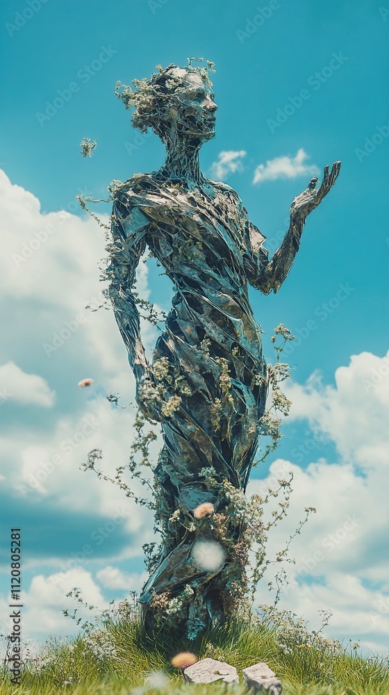 Serene Metal Sculpture in a Field of Flowers Serene Metal Sculpture in a Field of Flowers