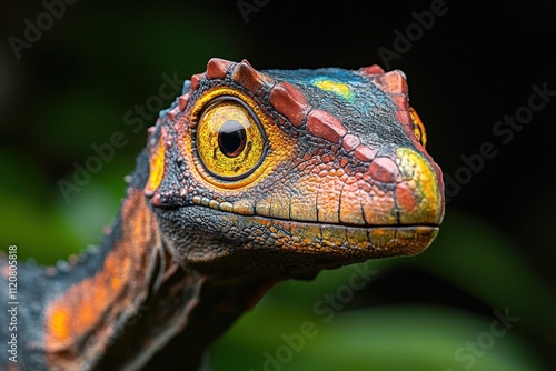 Vibrant Dinosaur Roaming through Lush Jungle photo