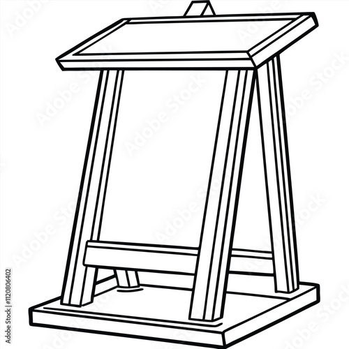 Blank Menu outdoor wooden stand line art vector isolated on white background