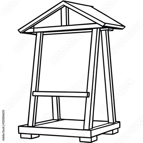 Blank Menu outdoor wooden stand line art vector isolated on white background