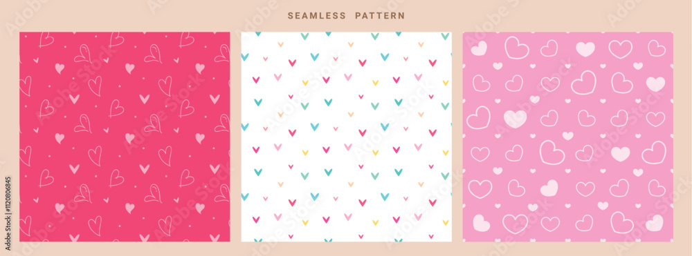 Heart seamless pattern valentine love set. Heart shape icon seamless pattern drawing outline with colorful wallpaper background for gift wrapping clip art collection. Vector illustration valentine's Heart seamless pattern valentine love set. Heart shape icon seamless pattern drawing outline with colorful wallpaper background for gift wrapping clip art collection. Vector illustration valentine's