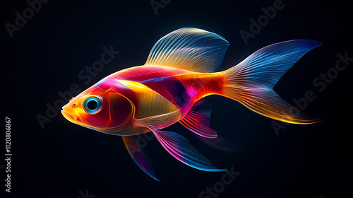 Vibrant Colorful Fish Swims in Dark Water