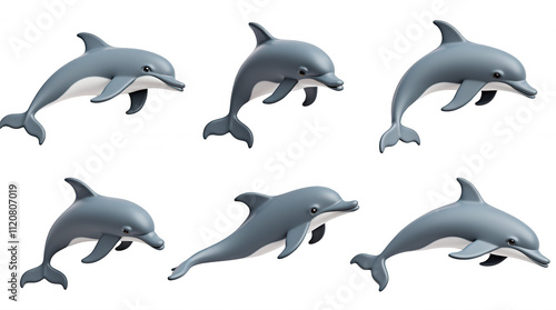 3D Dolphin Illustration Set with Transparent Background Perfect for Ocean and Marine Life Designs