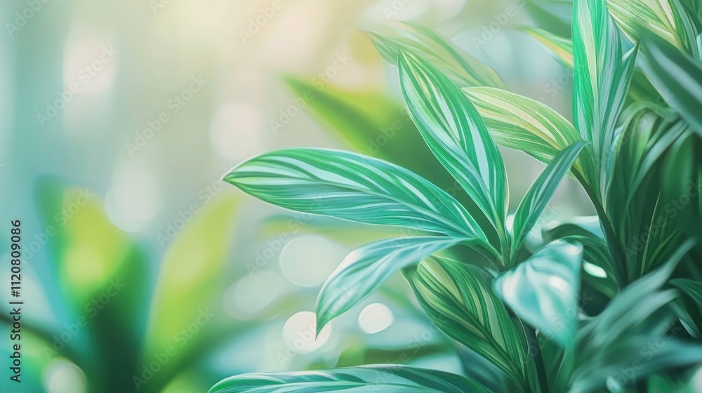 Fototapeta premium Fresh Green Leaves with Bokeh Background - Nature Concept for Design, Posters, and Cards