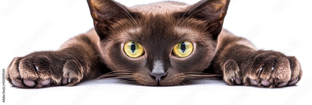 Fototapeta premium A close-up of a brown cat with yellow eyes.